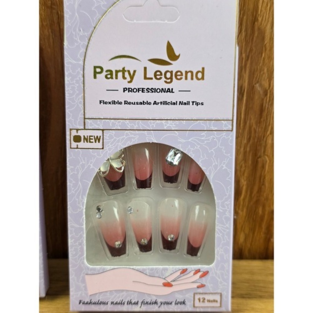 Party Legend Artificial Nail Tips 12ct Multicolor New Ombre Butterfly Rhinestone - Picture 4 of 5